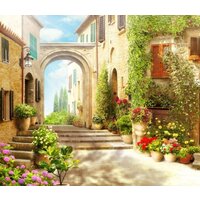 ФабрикаФресок Фреска Солнечная улочка с аркой 853270 (300x270)