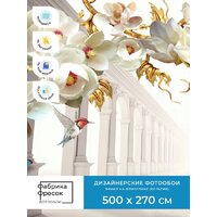 ФабрикаФресок 3D Абстракция. Золотые Цветы. Бабочки и Колонны 1025270 (500x270) Image #4