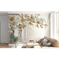 ФабрикаФресок 3D Абстракция. Золотые Цветы. Бабочки и Колонны 1024270 (400x270) Image #3