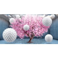 ФабрикаФресок 3D Шары на фоне сакуры 835270 (500x270)