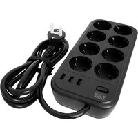 Powercom SP-08 USB03AB (3 м, 8 розеток, черный) Image #2