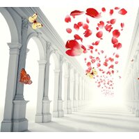 ФабрикаФресок 3D Абстракция. Бабочки. Колонны и Розы 1033270 (300x270)